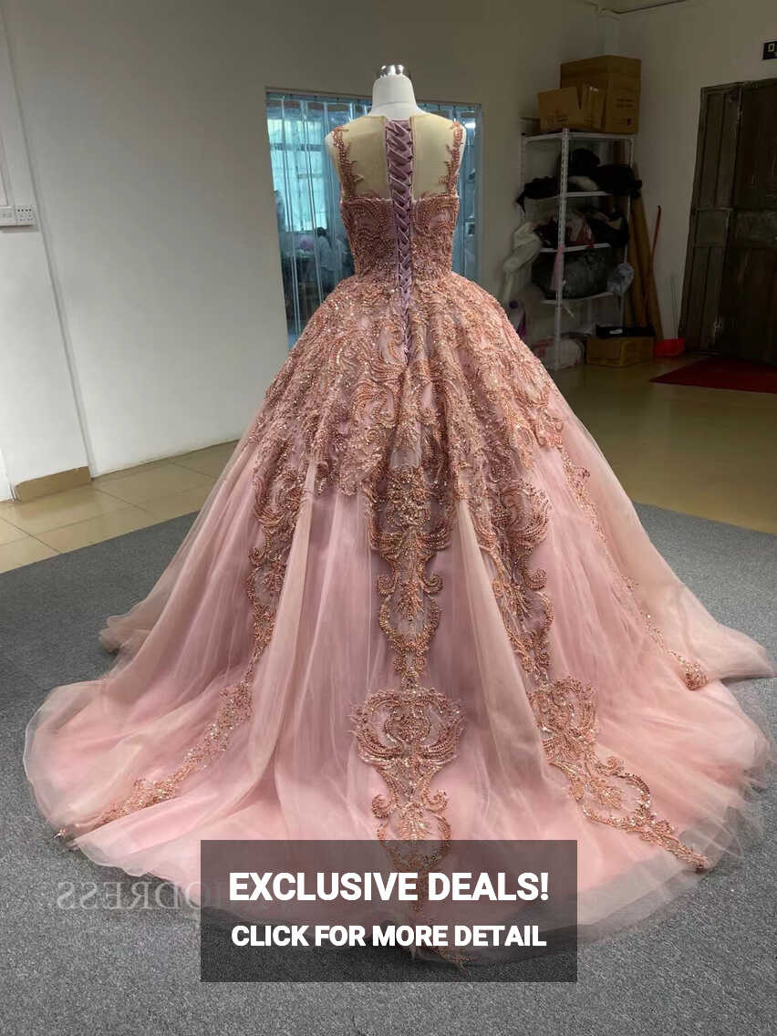 Blush Pink Princess Sweet 16 Ball Gown Beaded Prom Dresses ...