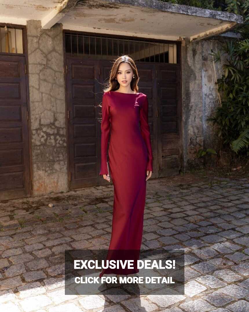 Boat Neck Dress Silk Dress Prom Dress Dark Red Dress Wedding Dress ...