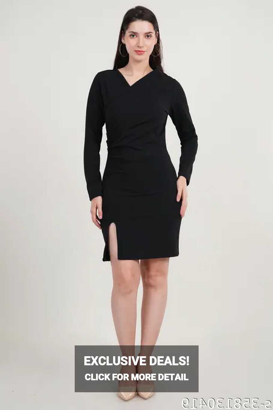 Bodycon Dress, Full Sleeves, Knee Length, Front Slit Dress For Women