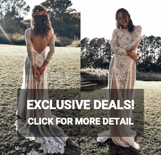 Bohemian Beach Wedding Dress Sexy Backless Long Sleeve Nude Lining ...