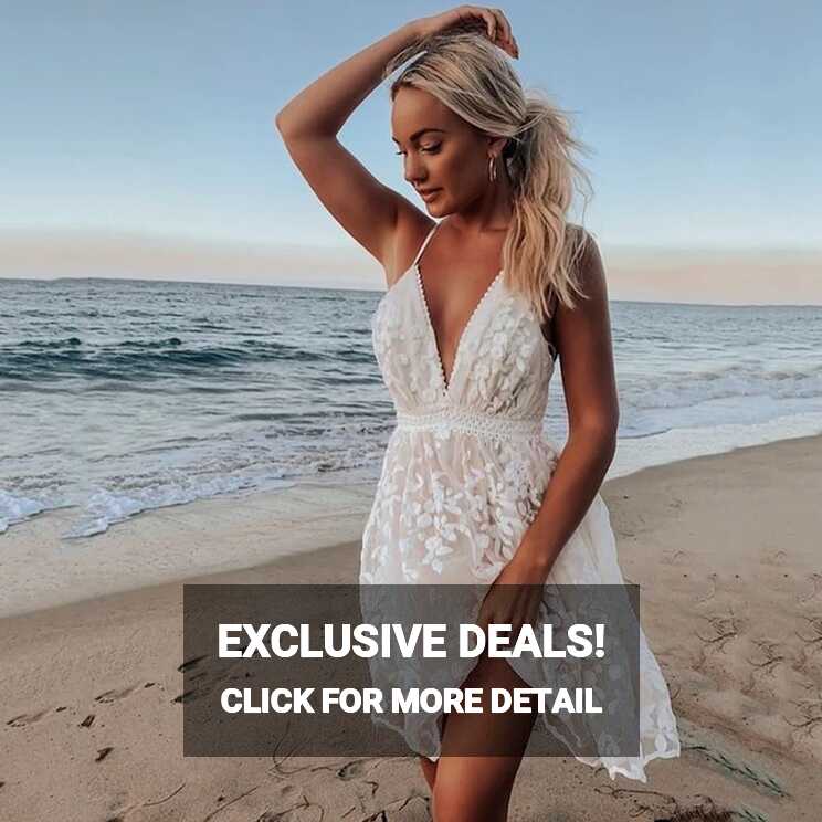 Boho Beach Summer Women Lace Mini Dress Elegant Sleeveless Off ...