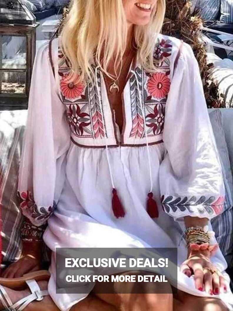 Boho Chic Floral Prints White Short hippie dresses – SOUISEE