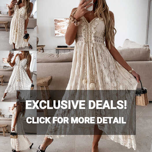 Boho Dress Womens Summer Maxi Dress Holiday Lace V Neck Spaghetti ...