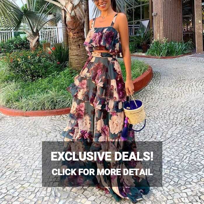 Boho Floral blue floral print ruffle skirt Set in 2024 | Maxi ...