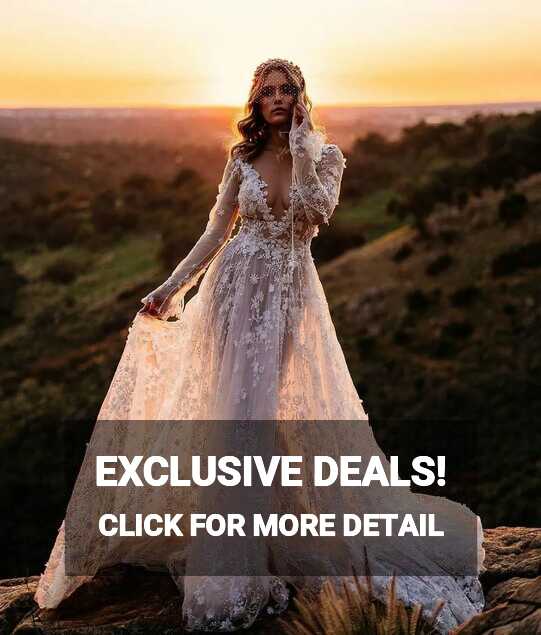 Boho Illusion Lace Boho Lace Wedding Dress With Floral Pattern And ...