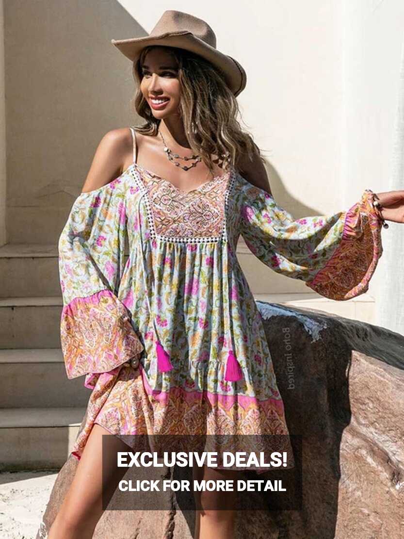 Boho Inspired Floral Mini Dress | Shoulder Boho Dress | Women ...