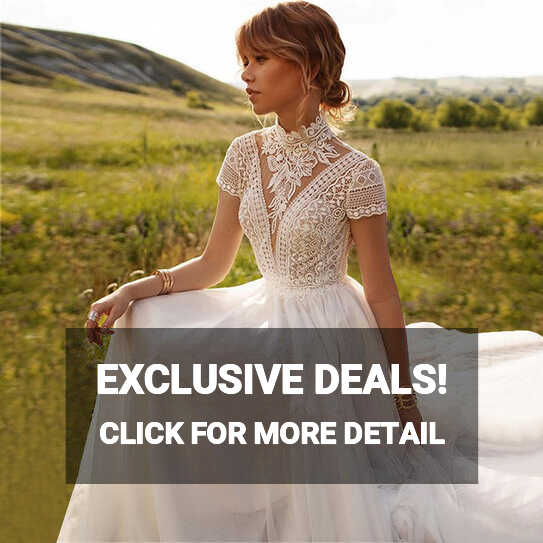 Boho Lace Tulle High Neck Wedding Dress A-Line Vintage Bohemian ...