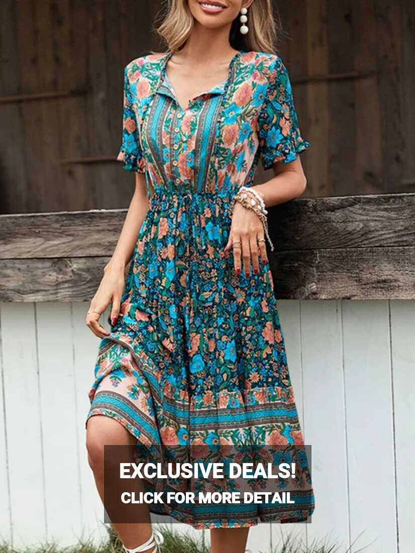 Boho Vacation Beach Dress Summer Viscose Dress for Women Elegant ...