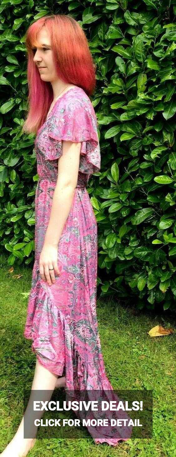 Boho hippy gypsy festival 100% silk long pink summer maxi dress ...