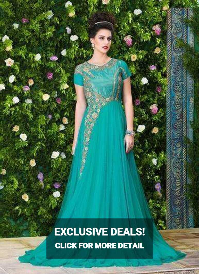 Bollywood Designer Embroidered Silk Mermaid Gown with Off Shoulder ...