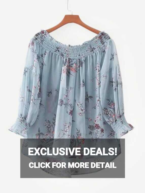 Botanical Print High Low Chiffon Blouse