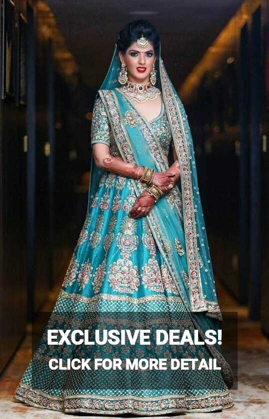 Bridal Indian Blue Wedding Royal Haute Couture Silk Lehenga ...