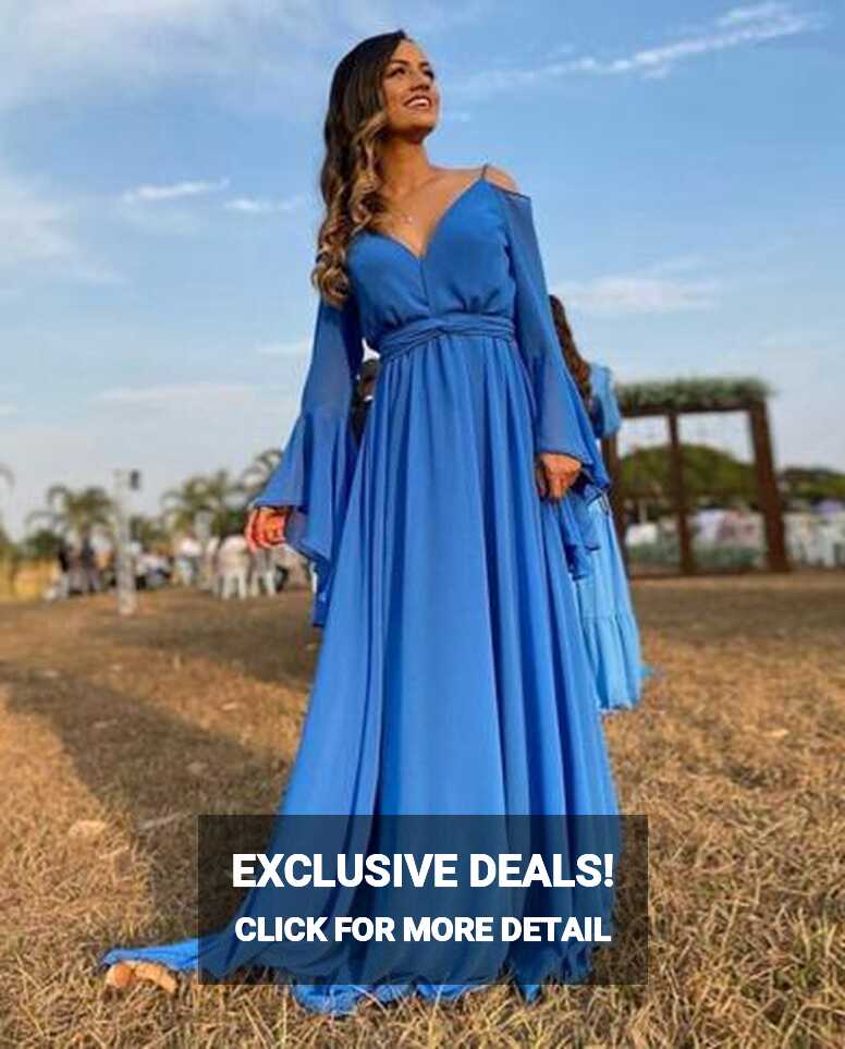 Bridalaffairv Neck Long Puff Sleeves Prom Dress 2023 Boho Beach ...