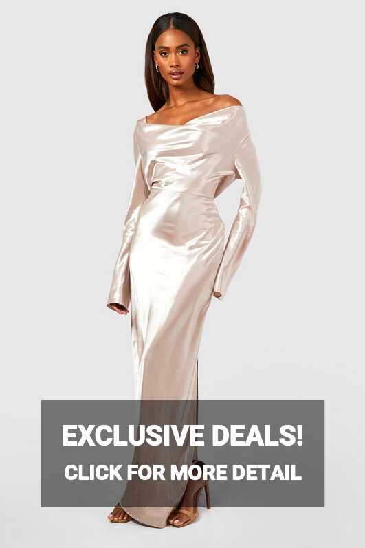 Bridesmaid Cowl Neck Long Sleeve Maxi Dress