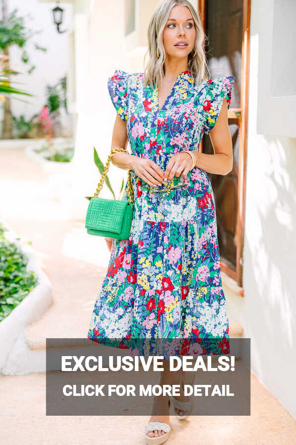 Bright Days Ahead Navy Blue Floral Midi Dress – Shop the Mint