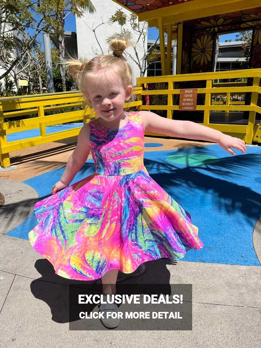 Bright Neon Girls Twirly Dress, Girls Soft Twirly Quick Dry Dress ...