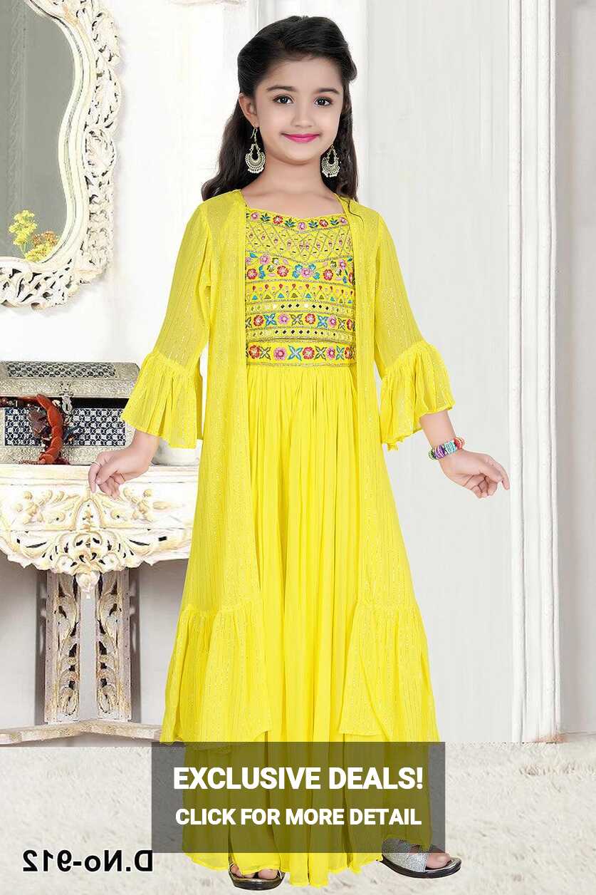 Bright yellow palazzo suit for girls. | Lagorii Kids