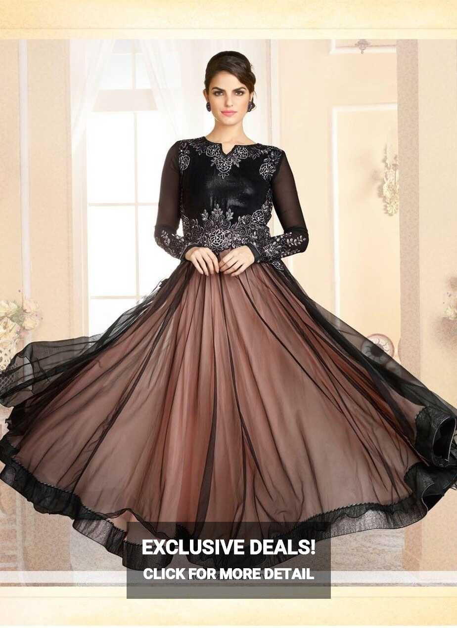 Brown And Black Net Designer Gown