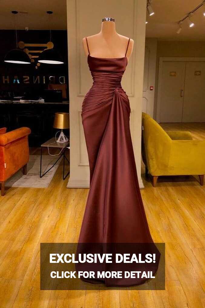 Brown Prom Dress 2023 Satin Spaghetti straps – AnnaCustomDress