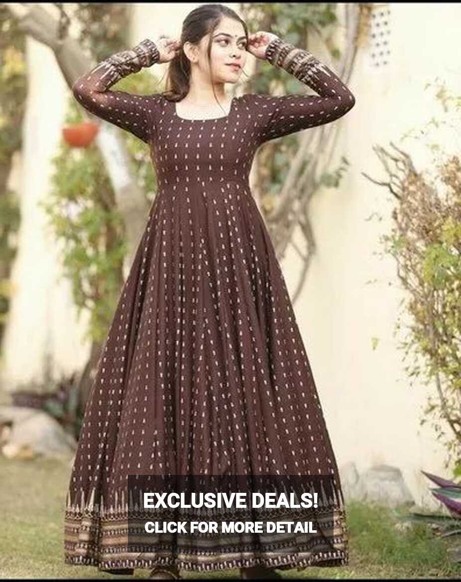 Brown Rayon Designer Long Gown Kurti, Wash Care: Handwash at Rs ...