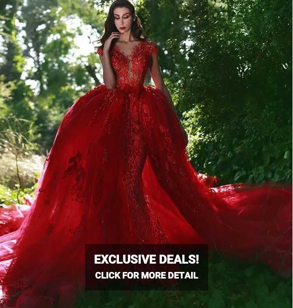 Bubai Wine Red Mermaid Red Wedding Dress With Detachable Train ...