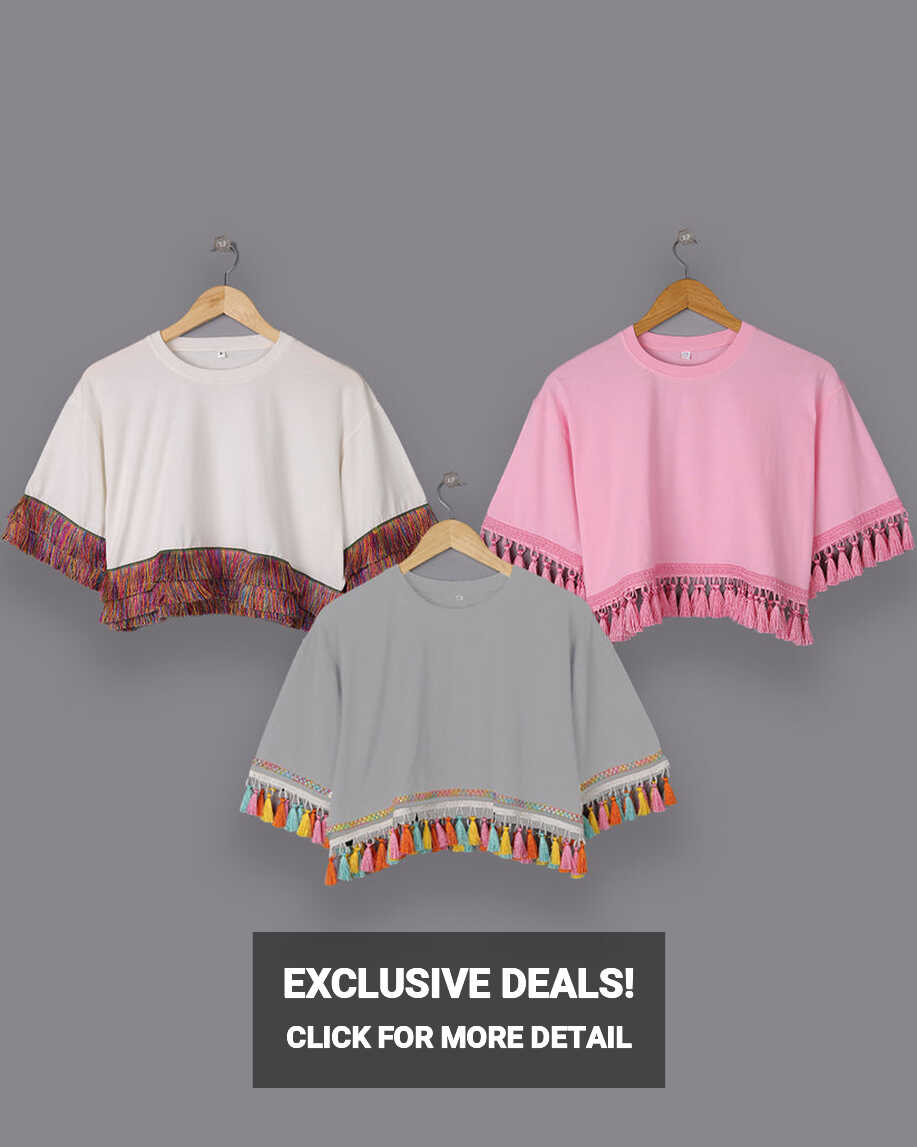 Bundle of 3 Women&#39;s Oversized Tops: Loose-Fit Tassel Style in 100 ...