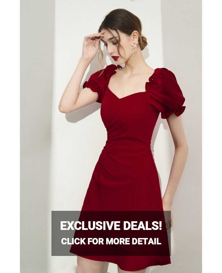 Burgundy Bubble Sleeved Aline Short Party Dress For Semi Formal ...