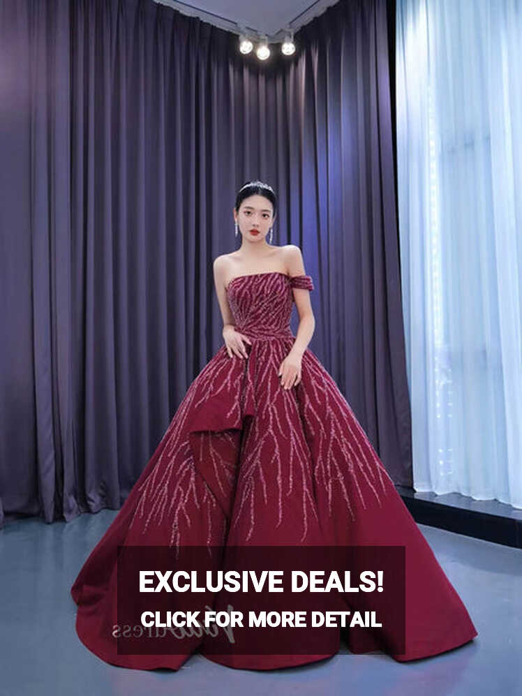 Burgundy Cinderella Ball Gown Wine Red Wedding Dresses with Slit ...