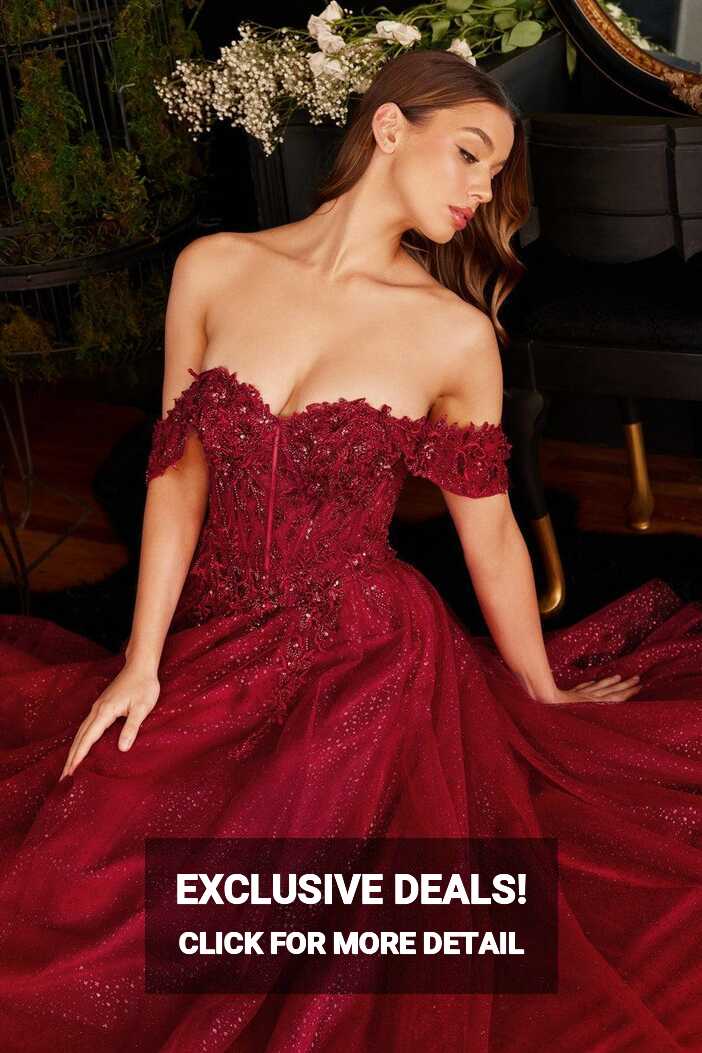 Burgundy Cinderella Divine Off Shoulder A-line Long Gown for ...