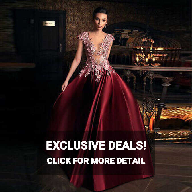 Burgundy Lace Satin Sheer Sexy Evening Party Prom Dress Pageant ...