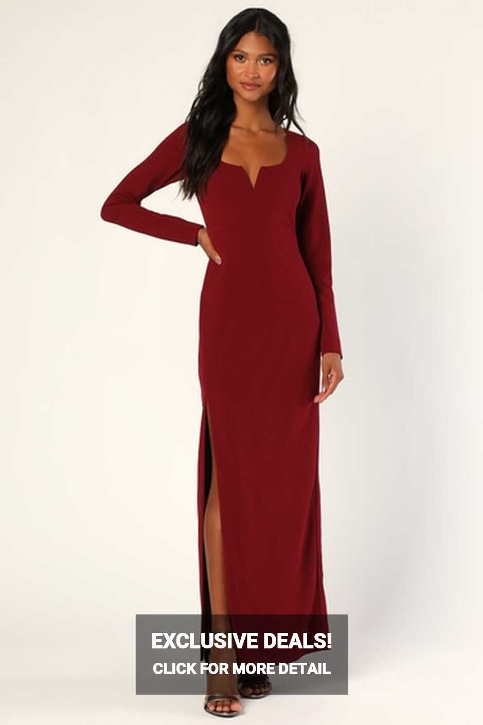 Burgundy Maxi Dress - Long Sleeve Dress - Cutout Backless Dress ...