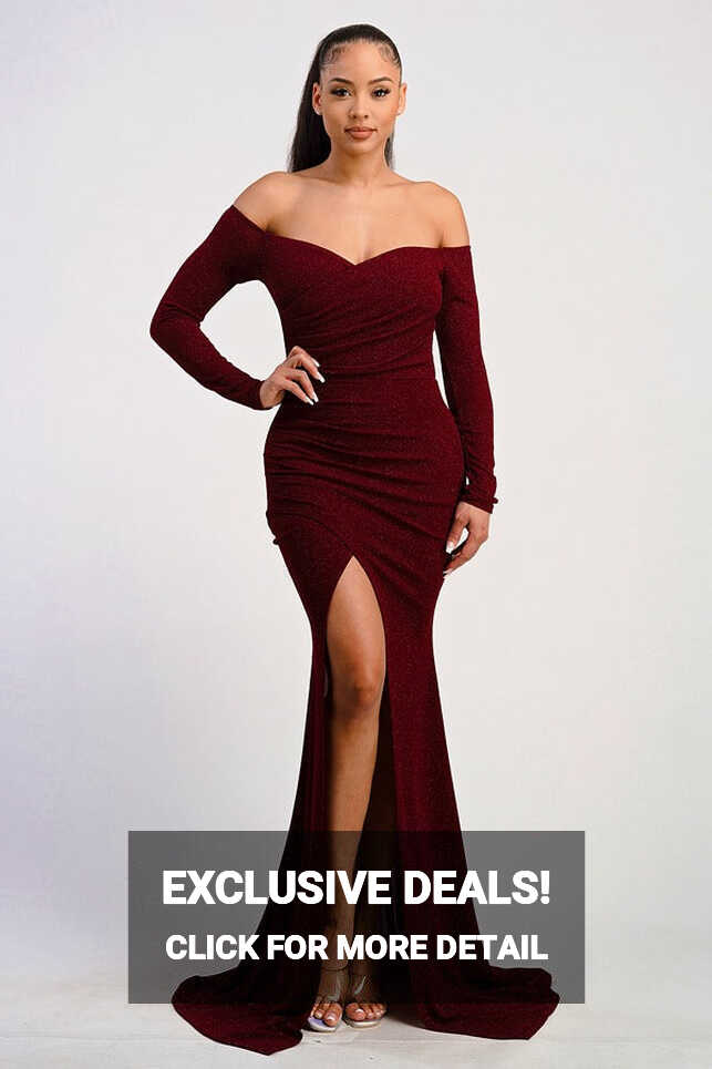 Burgundy Off the Shoulder Long Sleeve Elegance Dress - Blessed ...