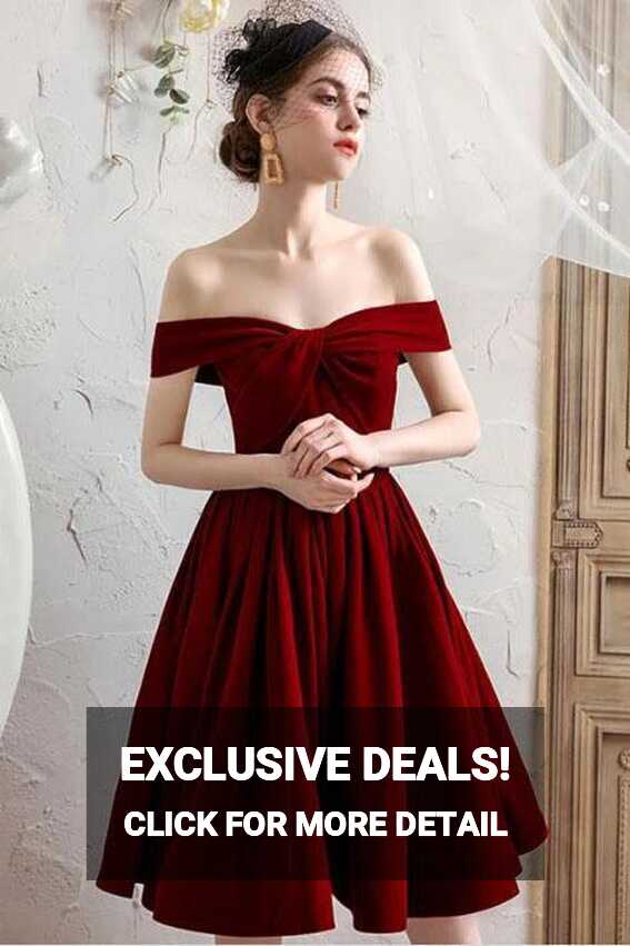 Burgundy Off the Shoulder Pleated Homecoming Dress, Knee Length ...