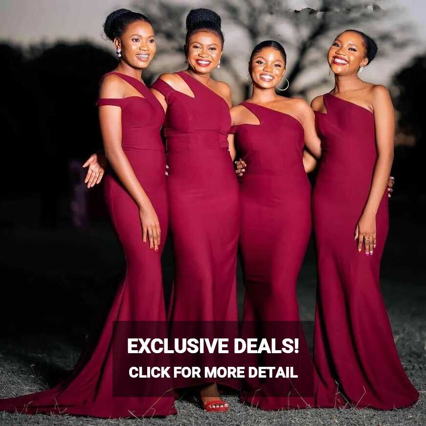 Burgundy One Shoulder Bridesmaid Dresses Long Mermaid 2022 ...