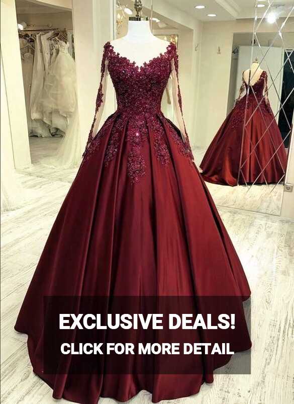 Burgundy Prom Dresses, Luxury Prom Dress, Long Sleeve Prom Dress ...