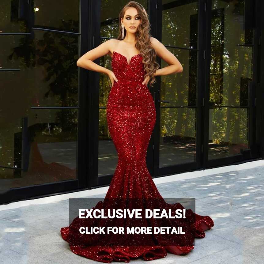 Burgundy Prom Dresses Mermaid 2022 V Neck Sparkly Evening Dress ...