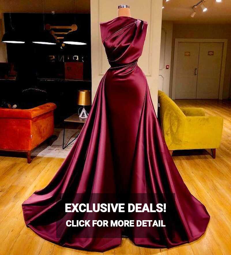 Burgundy Prom Dresses With Detachable Skirt Vintage Satin Elegant ...