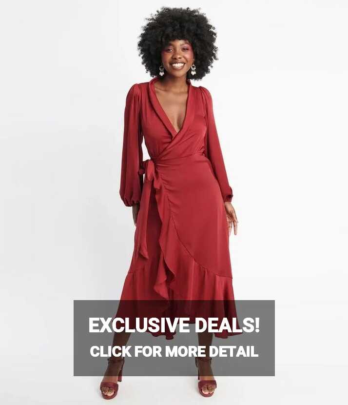 Burgundy Ruffle Midi Wrap Dress