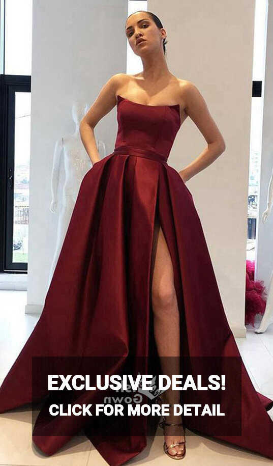 Burgundy Side Slit Simple Satin Elegant Long Prom Dress, SG133 ...