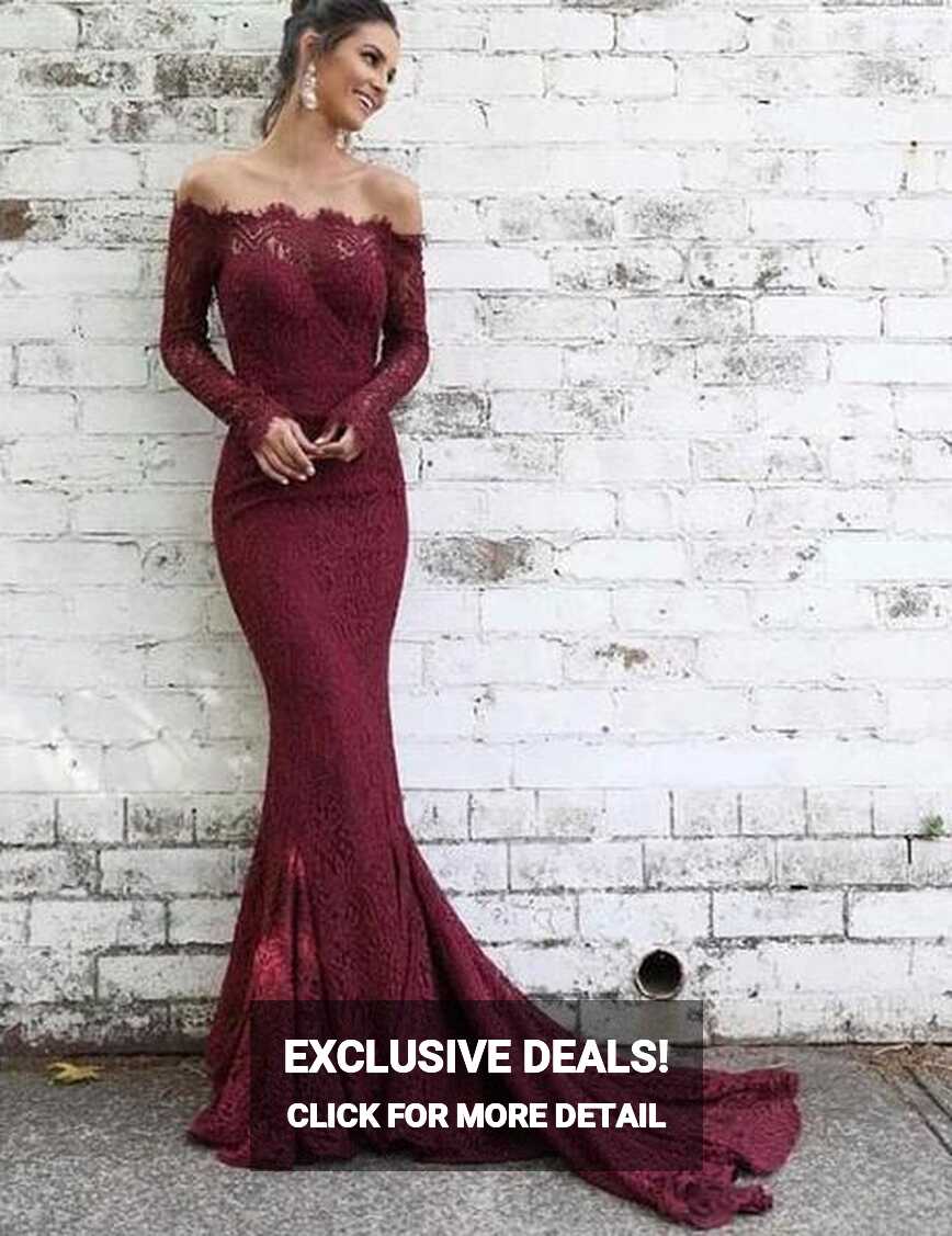 Burgundy Trumpet Mermaid Occasion Long Sleeve Prom Dress