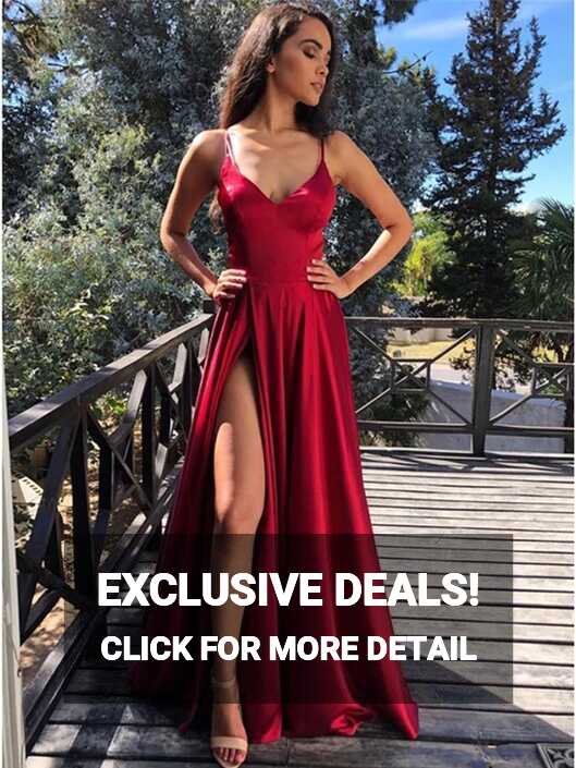 Burgundy V Neck Long Prom Dresses, Wine Red V Neck Long Formal ...