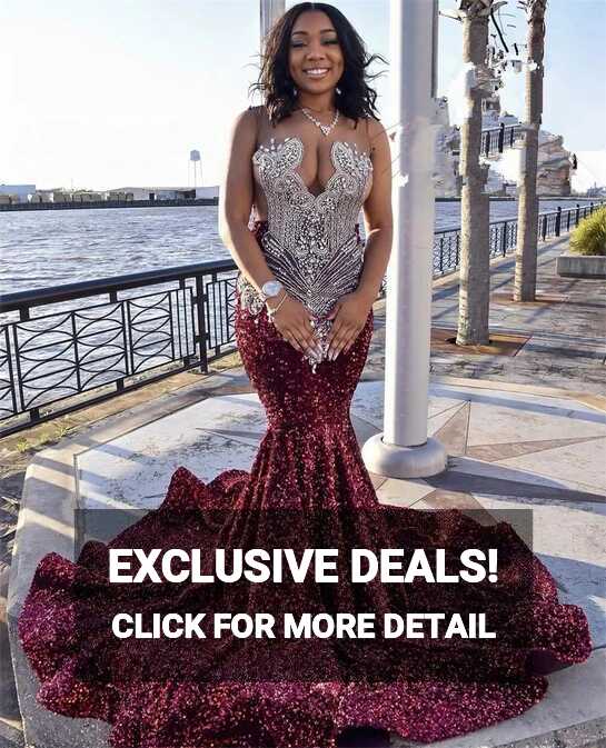 Burgundy V Neck Sequined Sparkly Mermaid Prom Dress For Black ...