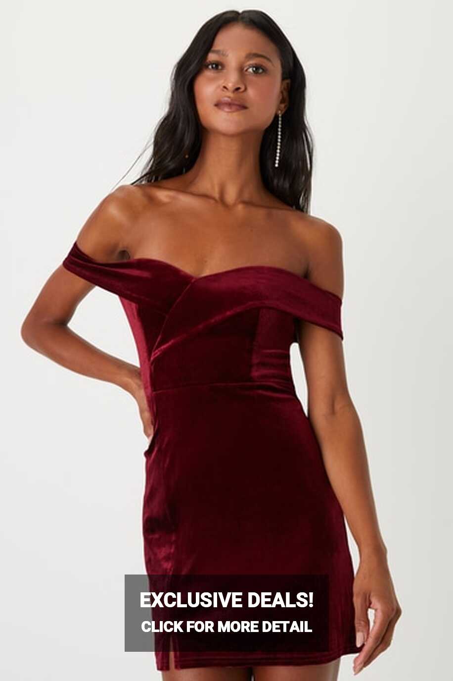 Burgundy Velvet Dress - Off-the-Shoulder Mini Dress - Sexy Dress ...