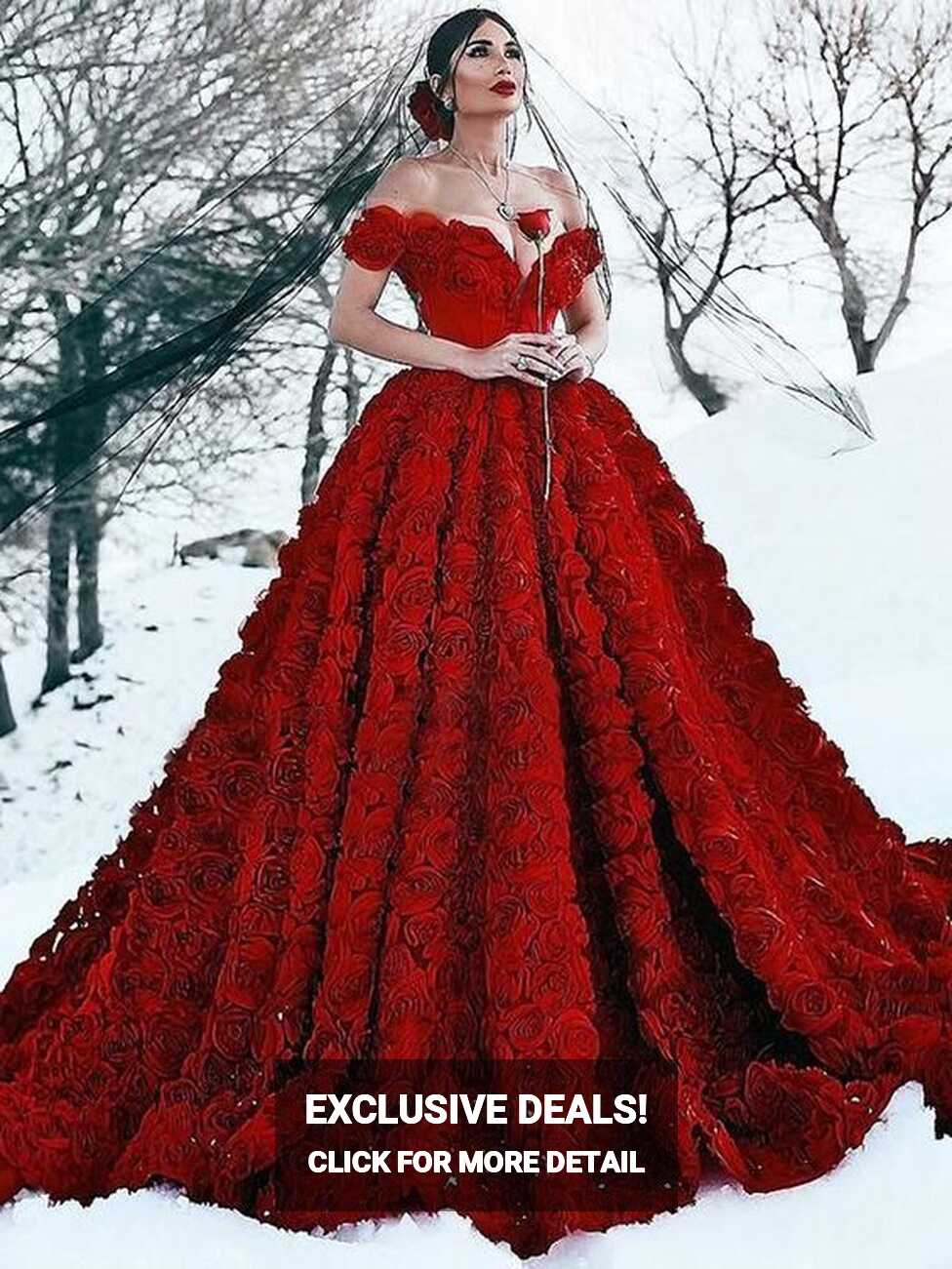 Burgundy ball gown prom dresses princess 3d flowers elegant off ...