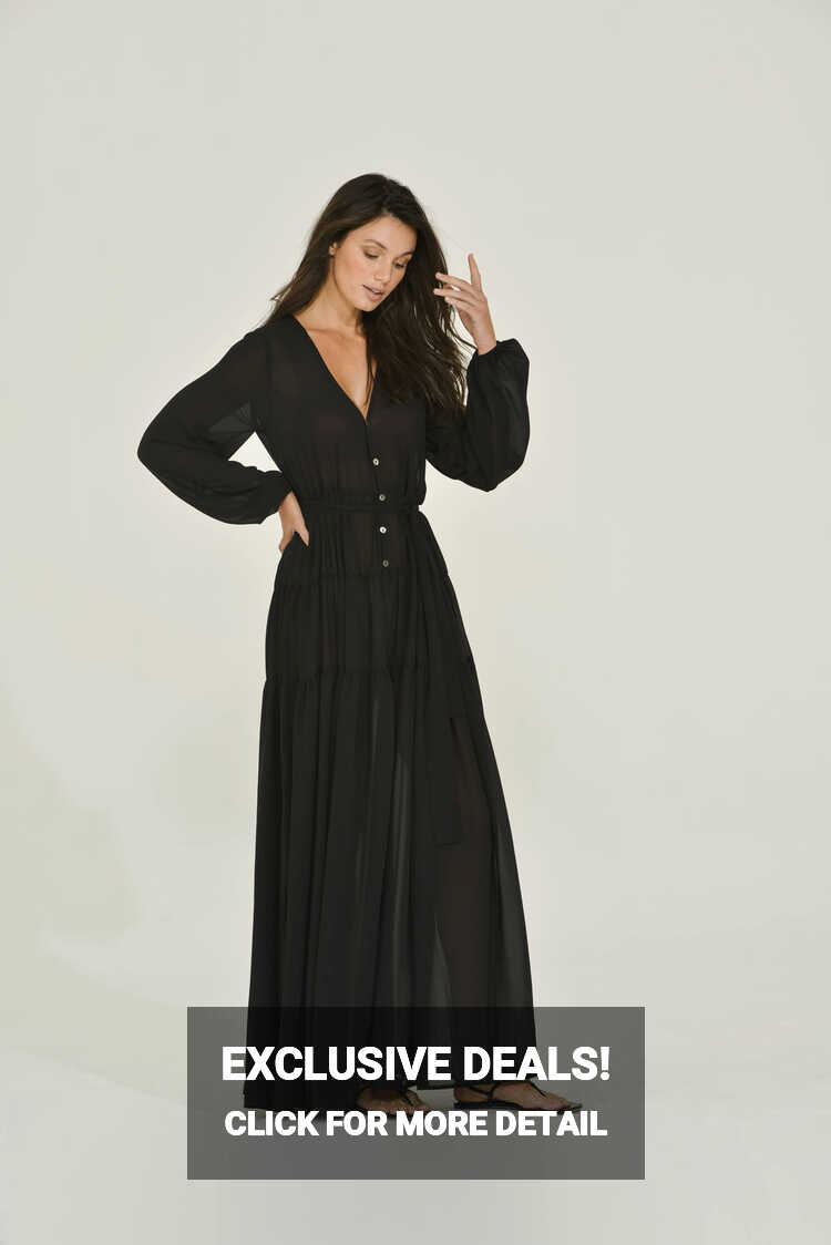 Button Up Maxi Dress | Black | Long Sleeve | Sustainable Clothing ...