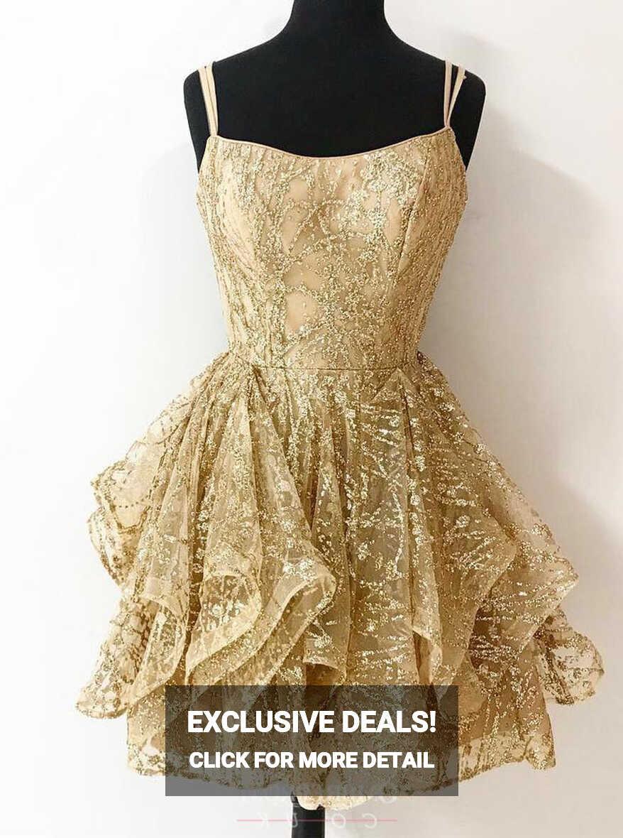 Buy A-line Sequins Gold Short Prom Dresses Glitter Cocktail Party ...