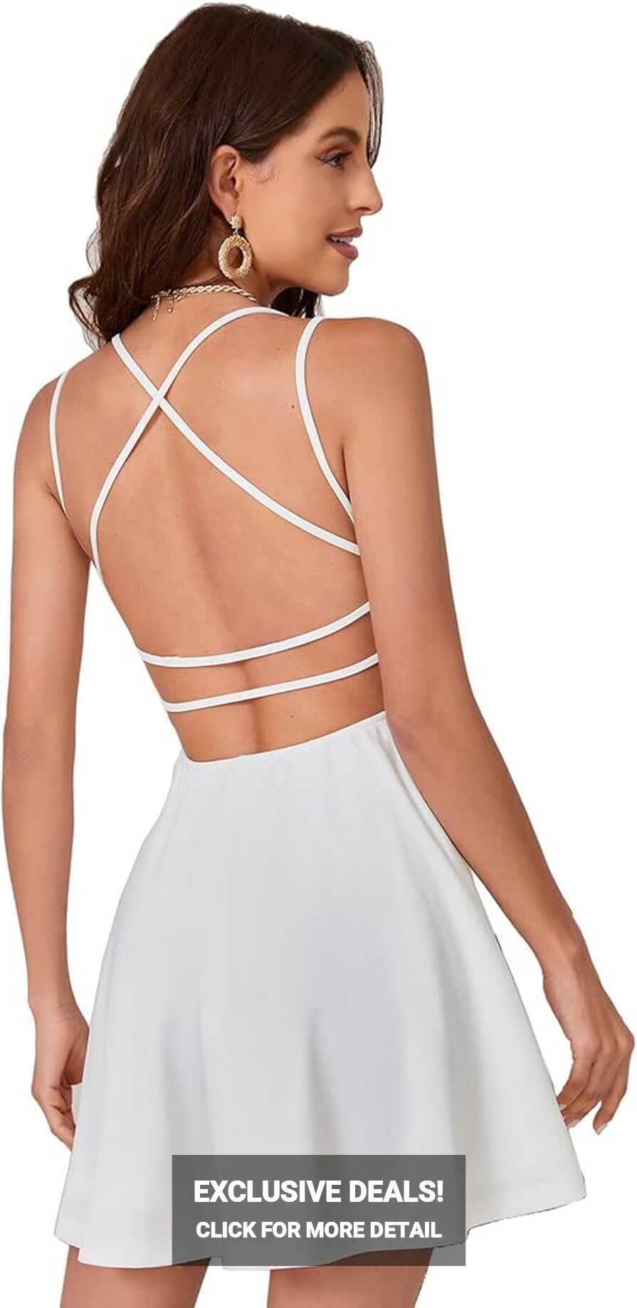 Buy Aahwan Solid White Crisscross Backless Fit and Flare Mini ...