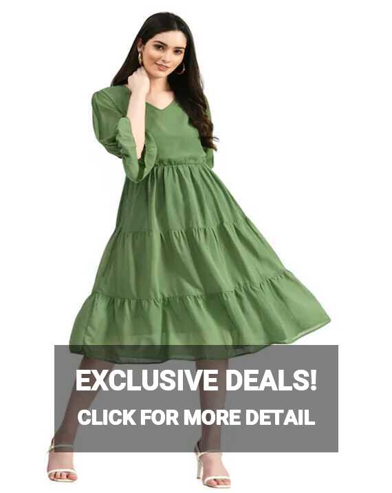 Buy Altiven Western Dresses 3/4 Sleeve for Women V Neck Green ...