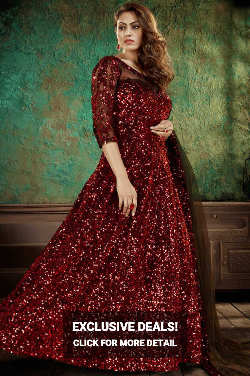 Buy Anarkali Gown Red Contemporary Wedding Dresses Online for ...