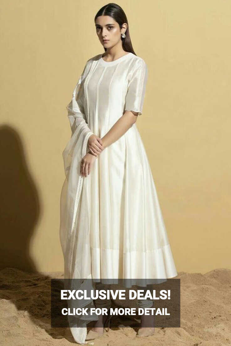 Buy Anarkali with Churidar White Plain Plus Size Anarkali Dresses ...